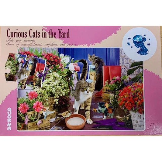 Curious Cats in the Yard 13 Piece Tray Jigsaw Puzzle Quokka - Chickadees Wooden Toys