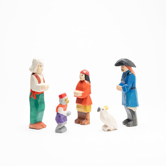 Wooden Pirate Figurines with Parrot and Monkey: Set Sail for Adventure - Chickadees Wooden Toys