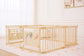 Wooden Baby Playpen with Sensory Activity Panels – 63" x 63" Square, Foldable Indoor Play Yard with Montessori Toys