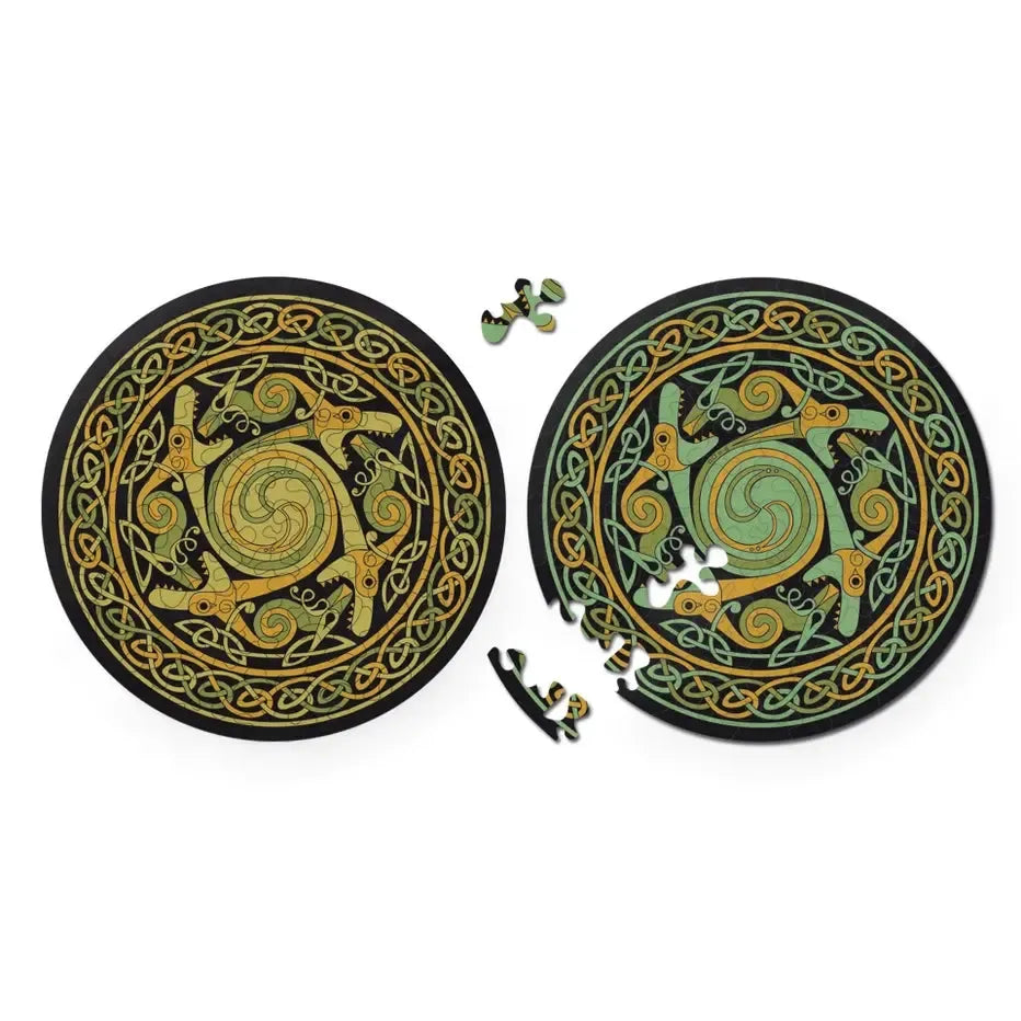 Double Dragon 88 Wood Piece Double-Sided Round Jigsaw Puzzle Curiosi