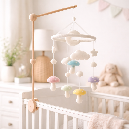 Felt Pastel Mushroom Baby Mobile - Chickadees Wooden Toys