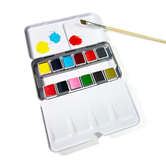 Watercolors – Metal Palette – 12 Colors – Travel Friendly - Chickadees Wooden Toys