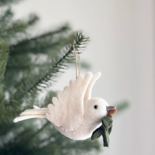 Dove with Olive Twig Felt Ornament - Chickadees Wooden Toys