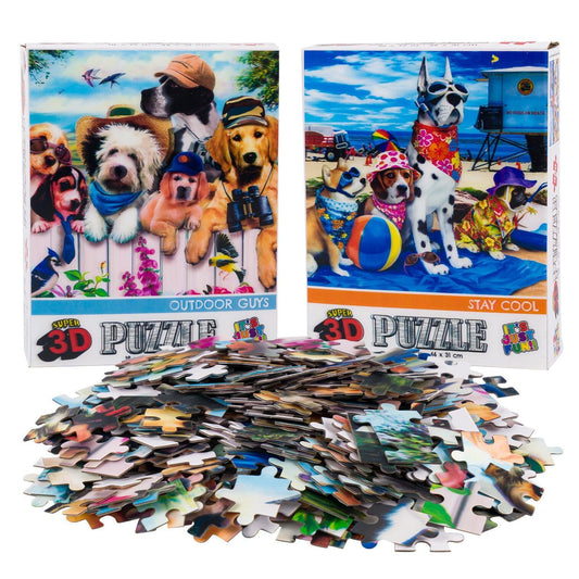 Fence Dogs & Beach Dogs Set of 2 300 Piece Lenticular Jigsaw Puzzles Prime 3D