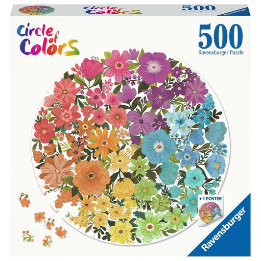 Flowers "Circle of Colors" 500 Piece Round Jigsaw Puzzle Ravensburger