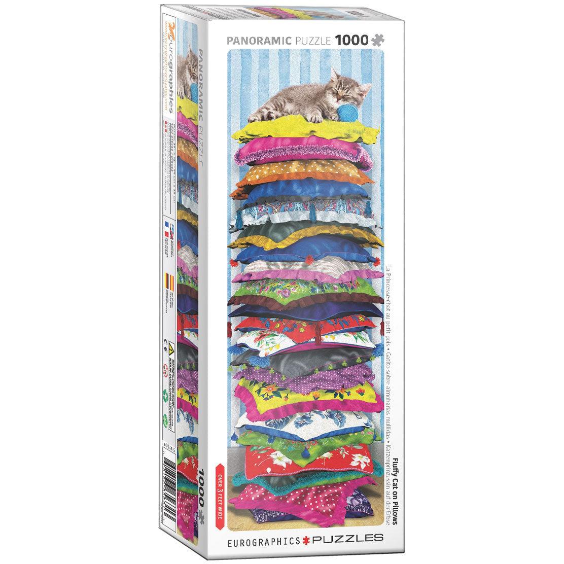 Fluffy Cat on Pillows 1000 Piece Panoramic Jigsaw Puzzle Eurographics