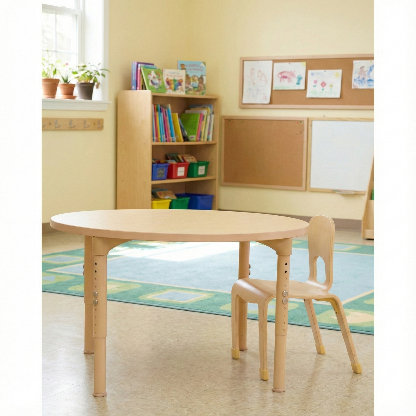 Round Adjustable Kids Table – 36" Diameter, 17" to 25" Height | Classroom, Montessori & Daycare Activity Table