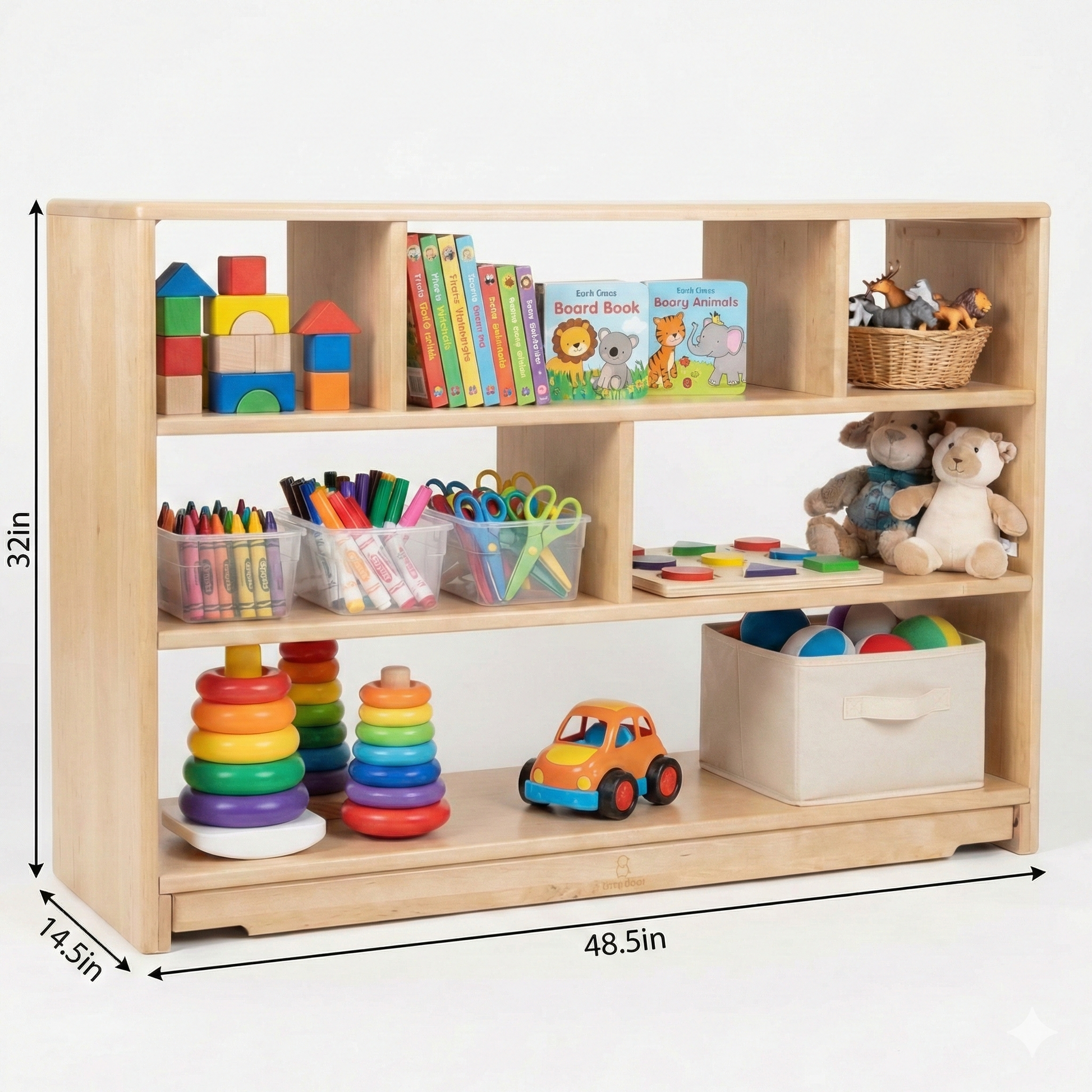 Montessori Classroom Shelf - 4' x 32" - Open Back - Chickadees Wooden Toys