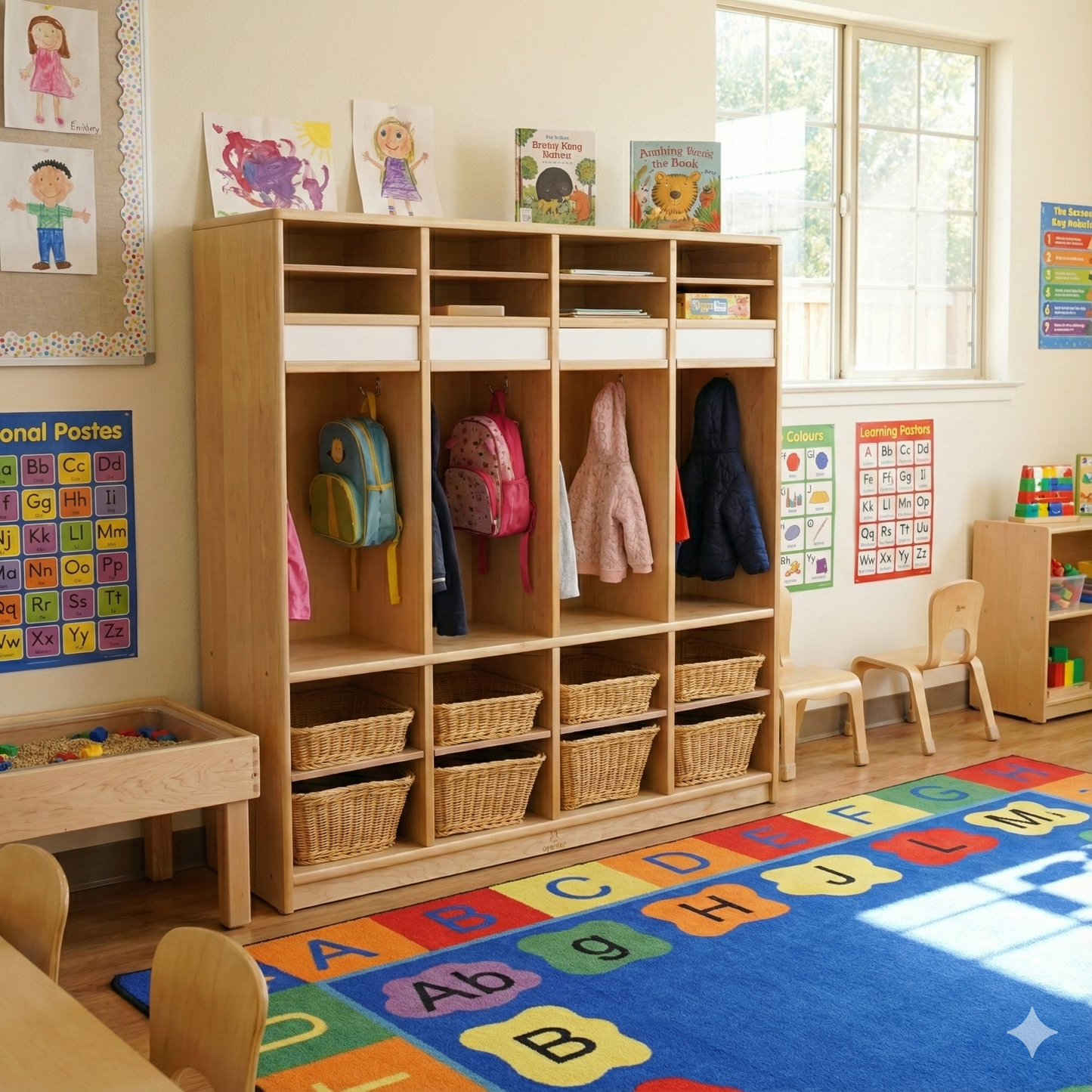 Preschool Cubbies | Quad - Chickadees Wooden Toys