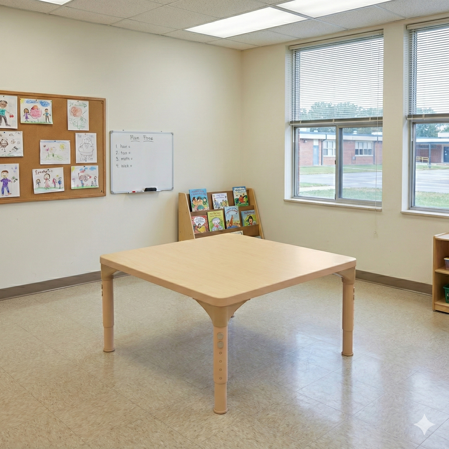 Square Adjustable Kids Table – 13" to 17" Height | Preschool & Toddler Activity Table for Classrooms & Daycares