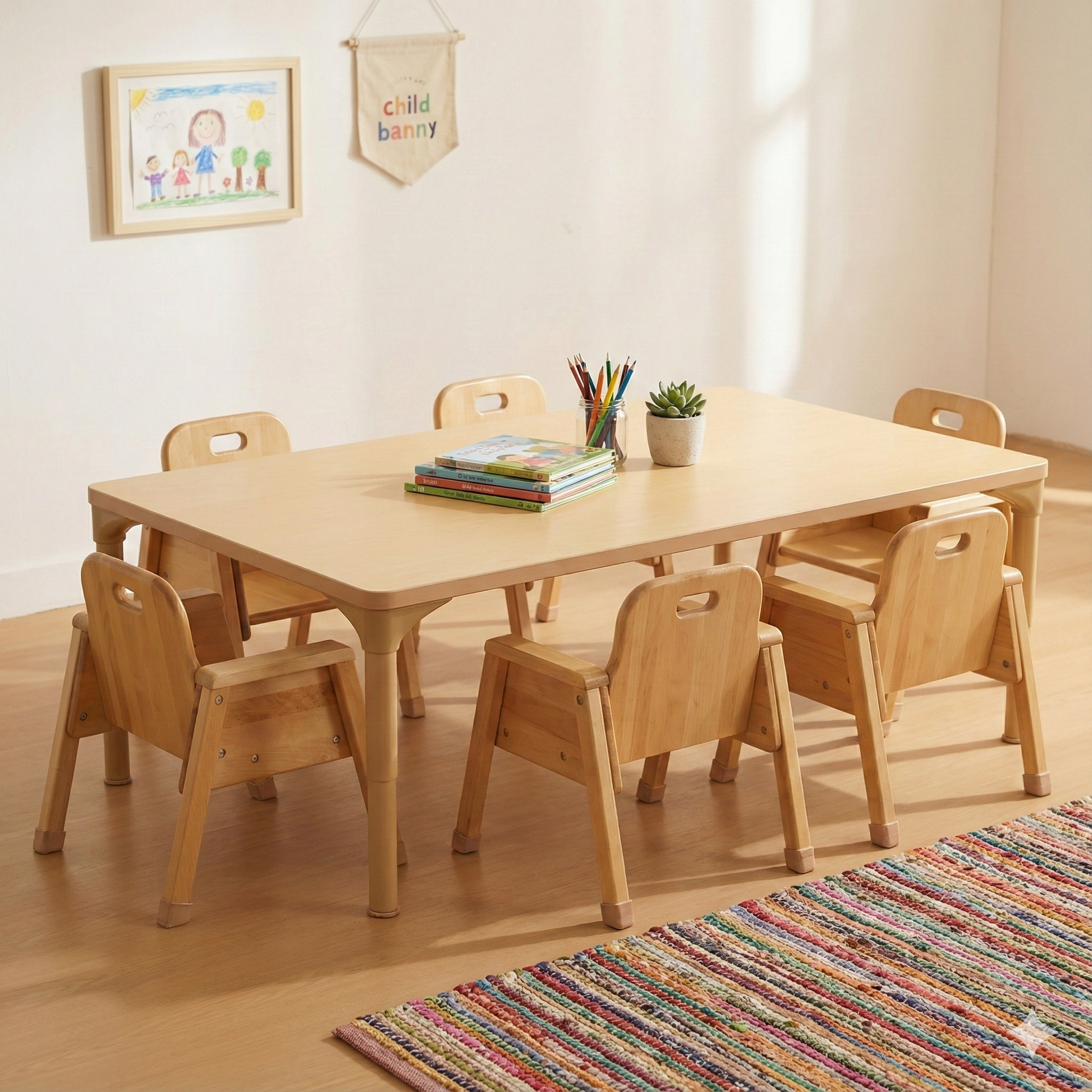 Rectangular Adjustable Kids Table – 13" to 17" Height | Toddler & Preschool Classroom Activity Table - Chickadees Wooden Toys