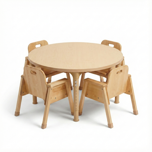 Round Adjustable Kids Table – 36" Diameter, 13" to 17" Height | Toddler & Preschool Activity Table for Classrooms & Daycares - Chickadees Wooden Toys