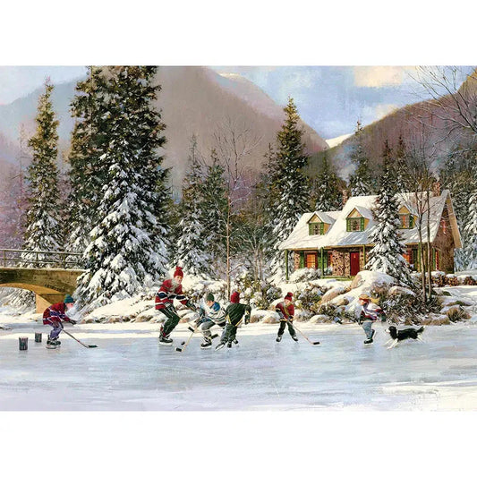 Hockey Pond 35 Piece Tray Jigsaw Puzzle Cobble Hill - Chickadees Wooden Toys