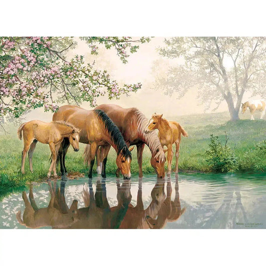 Horse Family 350 Piece Family Jigsaw Puzzle Cobble Hill - Chickadees Wooden Toys