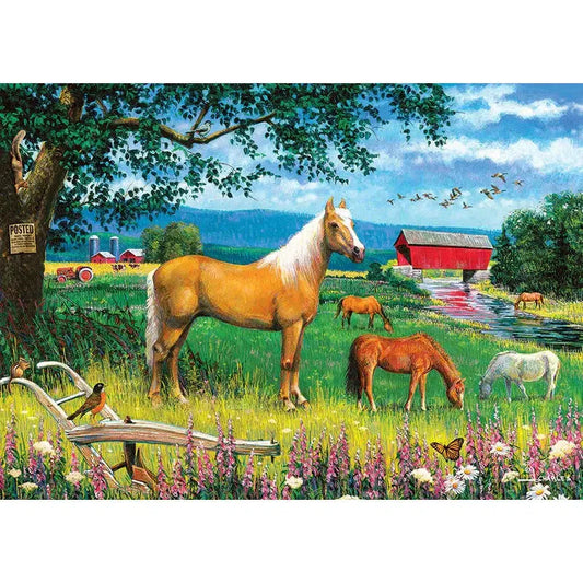 Horses in the Field 35 Piece Tray Jigsaw Puzzle Cobble Hill - Chickadees Wooden Toys