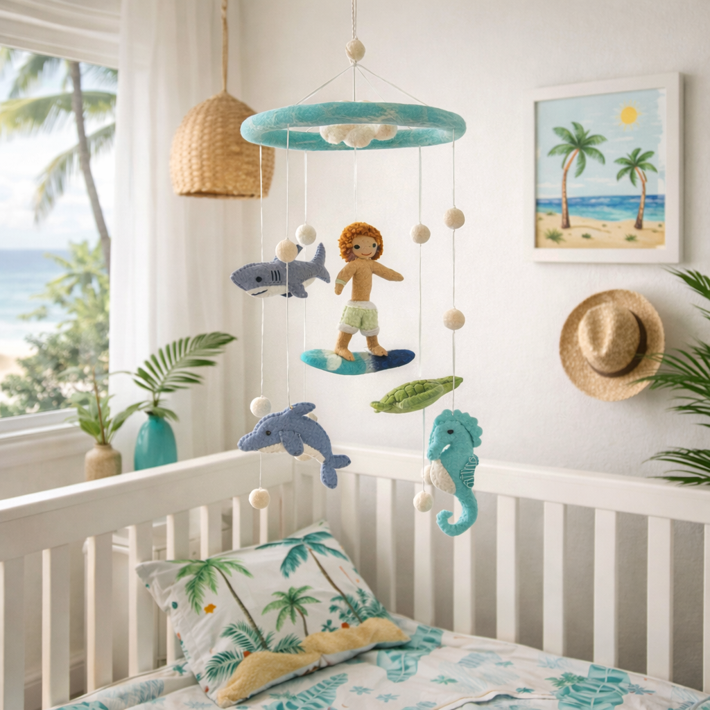 Baby Mobile - Surfer Boy & Ocean Creatures - Chickadees Wooden Toys