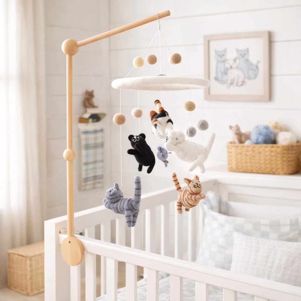 Felt Cat Baby Mobile - Chickadees Wooden Toys