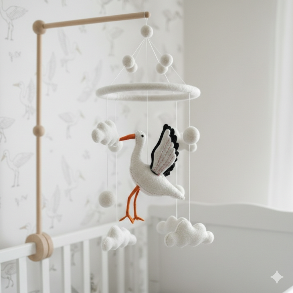 Felt Baby Mobile - Stork - Chickadees Wooden Toys