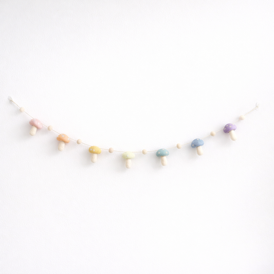 Felt Pastel Mushroom Garland - Chickadees Wooden Toys