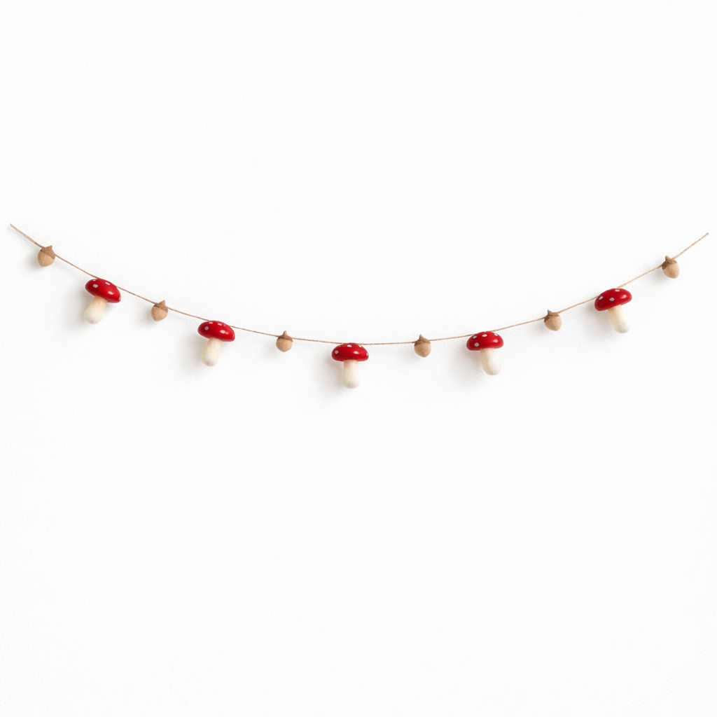Felt Mushroom and Acorn Garland - Chickadees Wooden Toys
