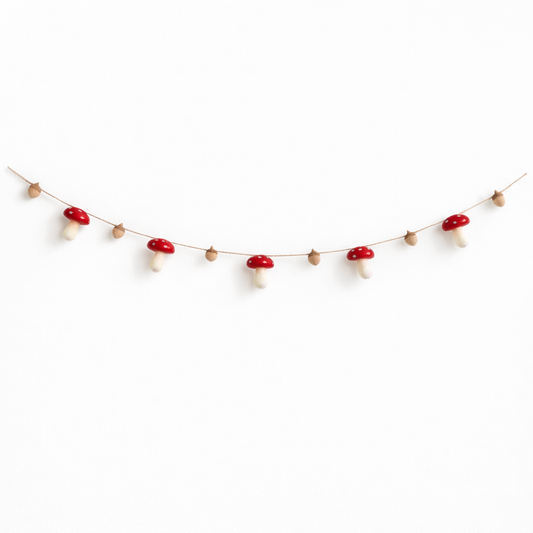 Felt Mushroom and Acorn Garland - Chickadees Wooden Toys