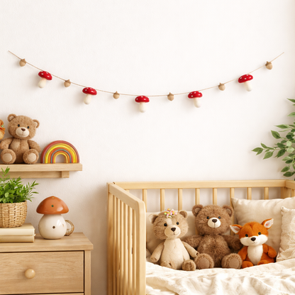 Felt Mushroom and Acorn Garland - Chickadees Wooden Toys