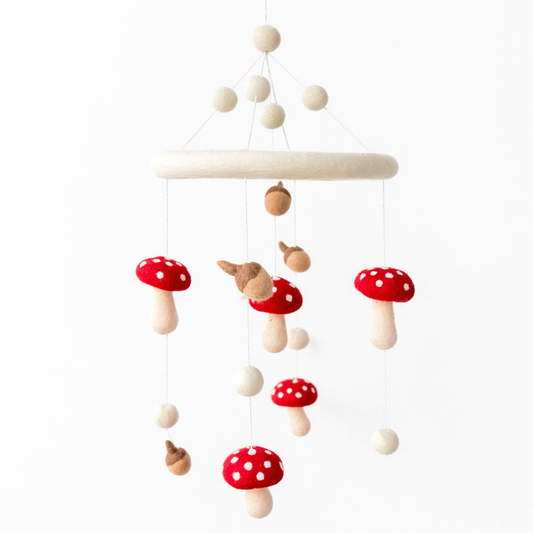 Felt Baby Mobile - Mushrooms and Acorns - Chickadees Wooden Toys
