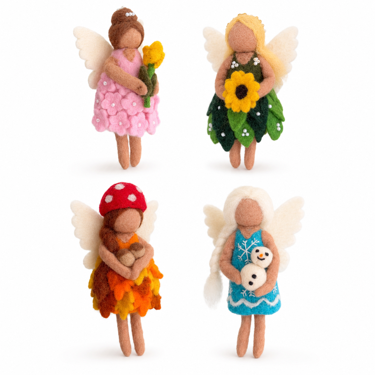 Four Seasons Fairy Felt Ornament Set – Spring, Summer, Fall & Winter Angels