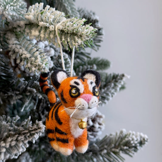 Felt Tiger Christmas Ornament with Bell