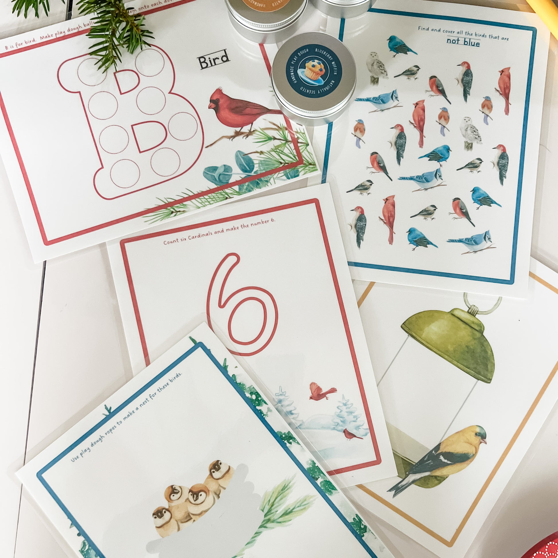 10 Winter Birds Themed Play Dough Mats - Digital Download - Chickadees Wooden Toys