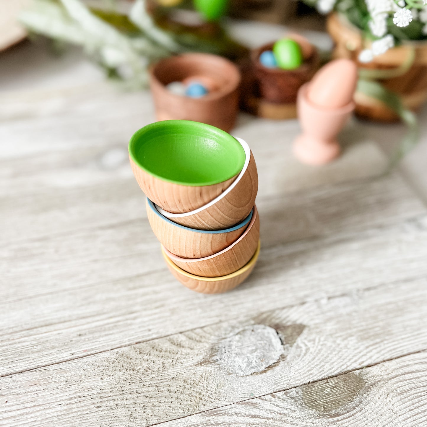 Spring Sorting Bowls - Chickadees Wooden Toys