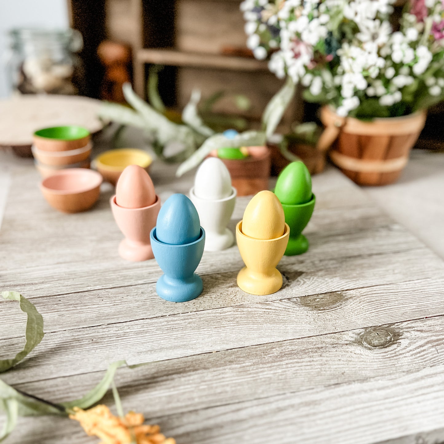 Spring Nesting Eggs & Cups - Chickadees Wooden Toys
