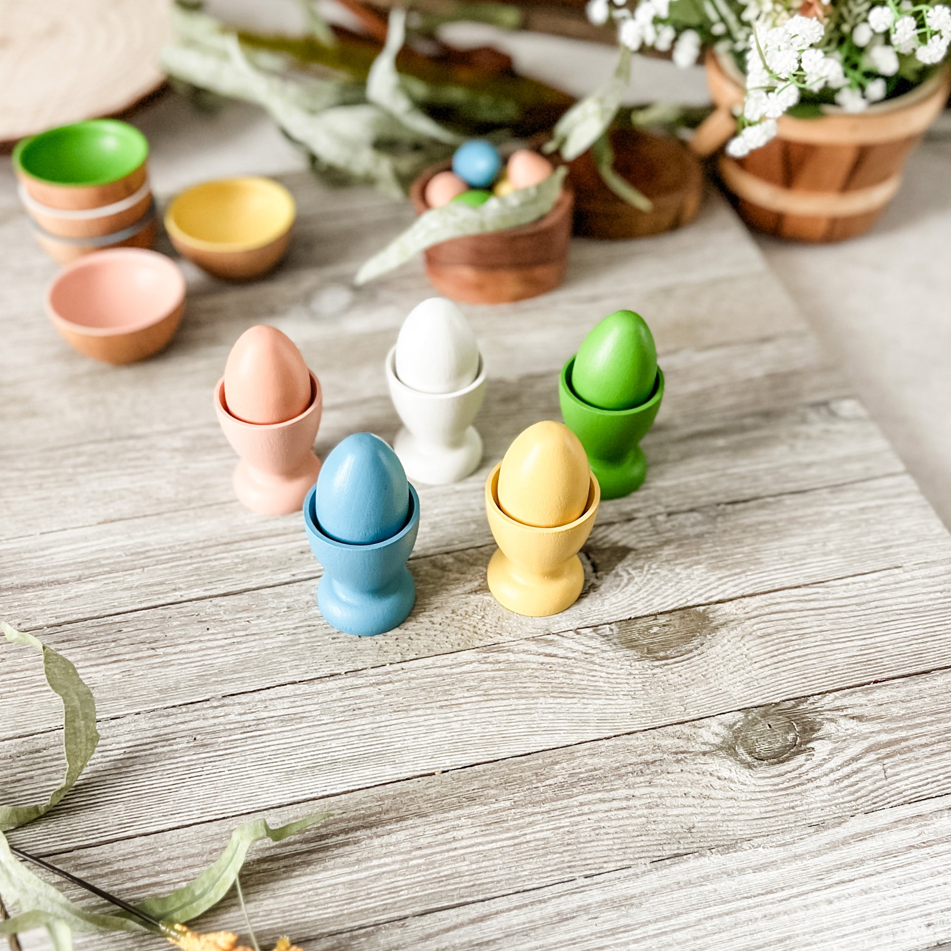 Spring Nesting Eggs & Cups - Chickadees Wooden Toys