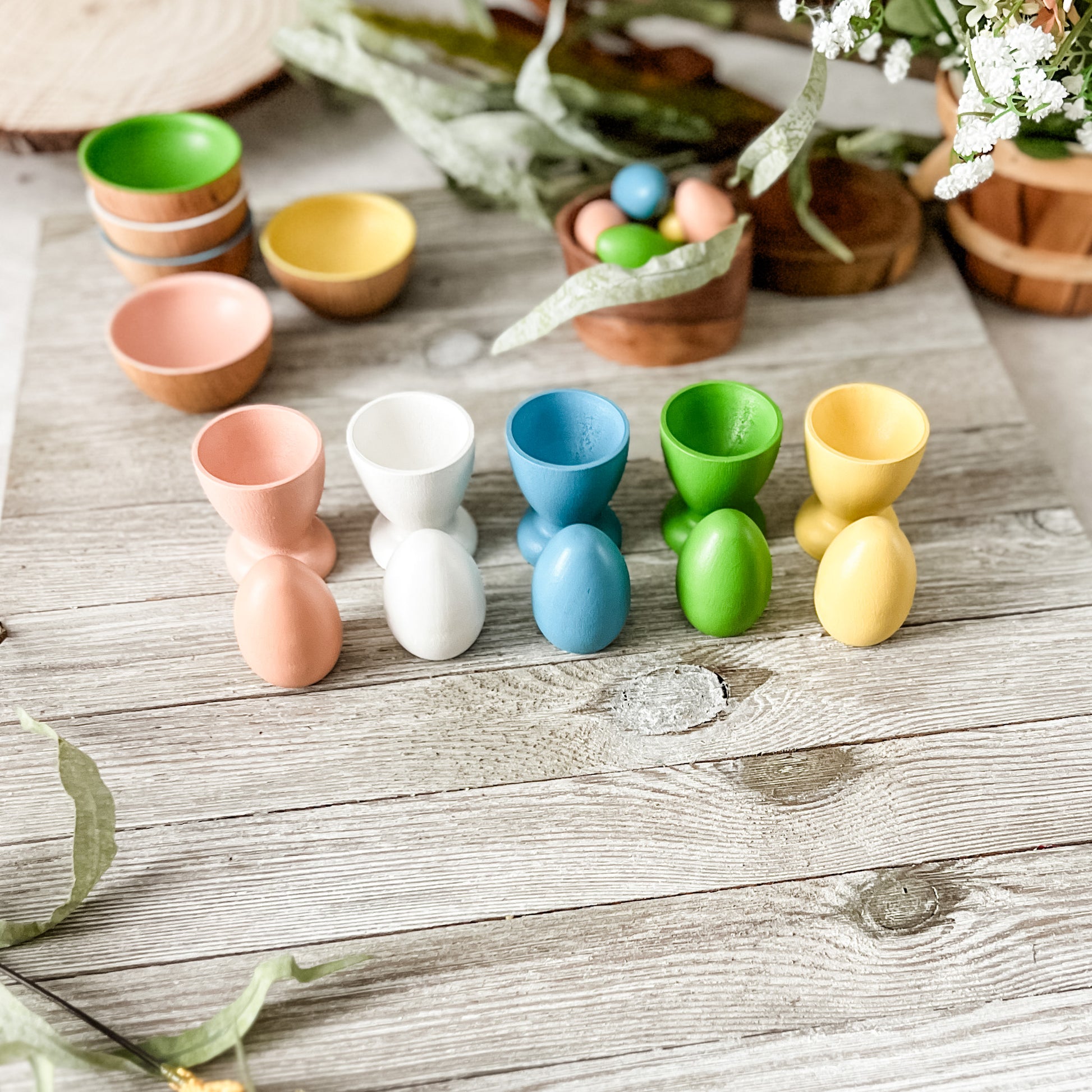 Spring Nesting Eggs & Cups - Chickadees Wooden Toys