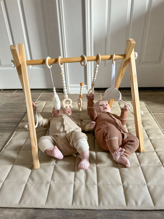 Lilac Wooden Baby Gym | Montessori Infant Play Gym with Hanging Toys - Chickadees Wooden Toys