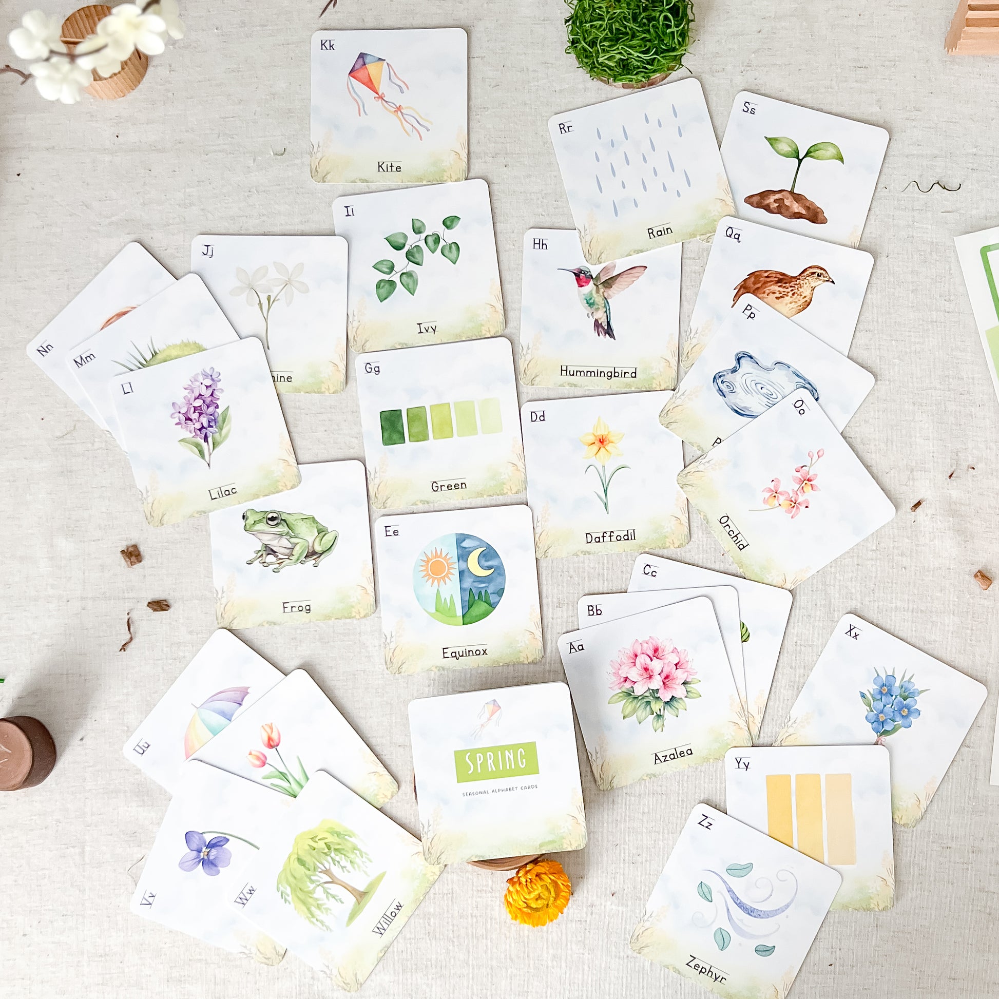 Spring Alphabet Cards - Chickadees Wooden Toys
