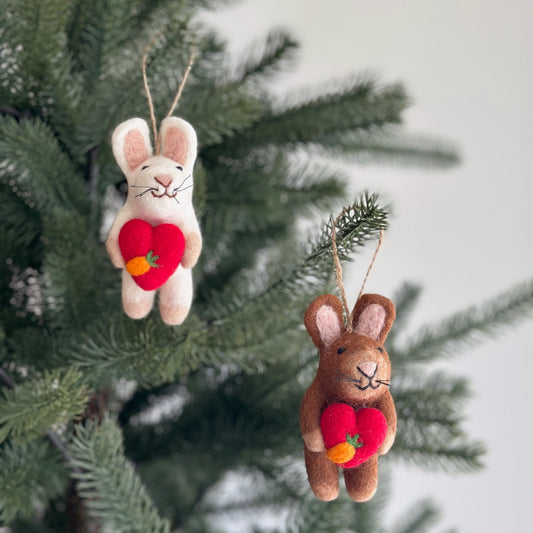 Felt Ornament - Bunny Holding A Heart - Chickadees Wooden Toys