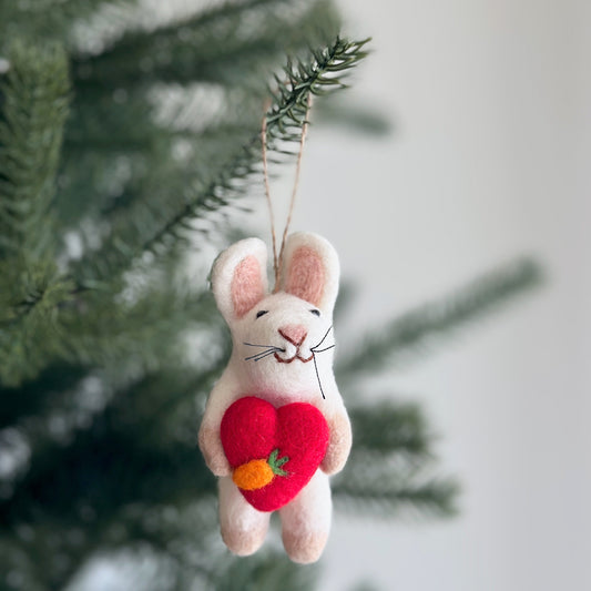 Felt Ornament - Bunny Holding A Heart - Chickadees Wooden Toys