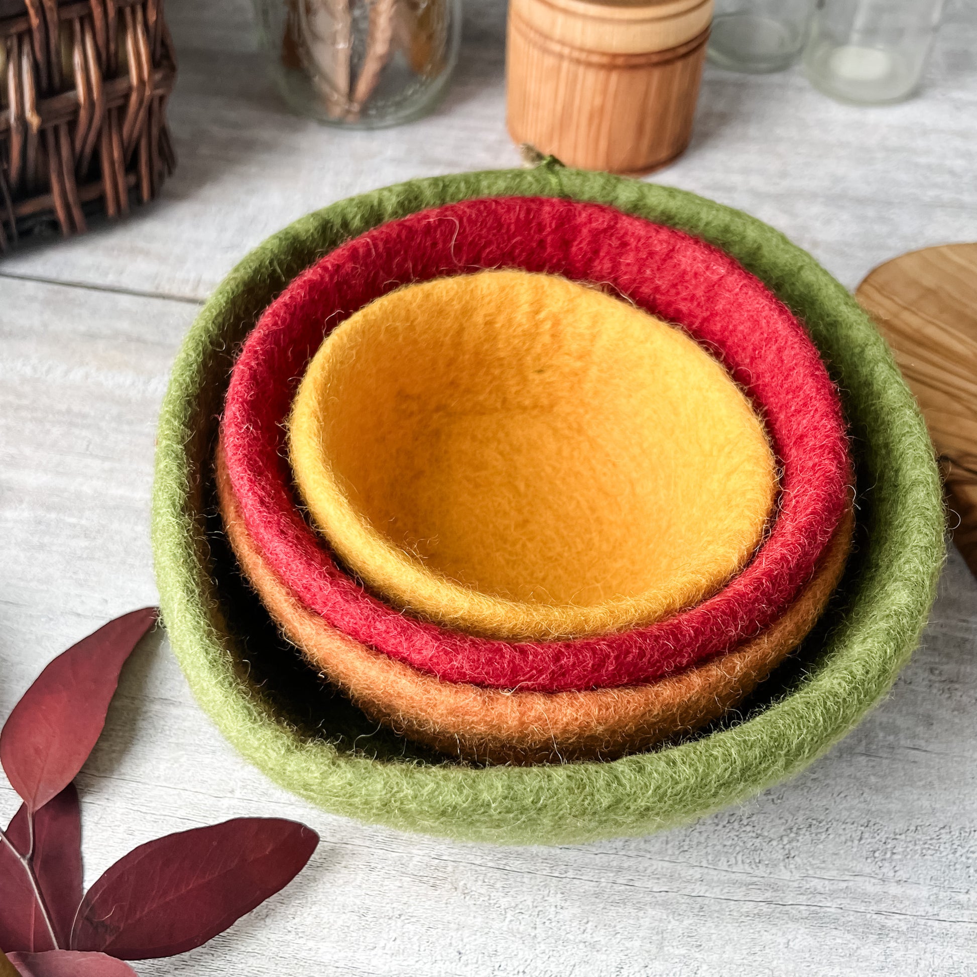 Handmade Felt Nesting Bowls - Chickadees Wooden Toys