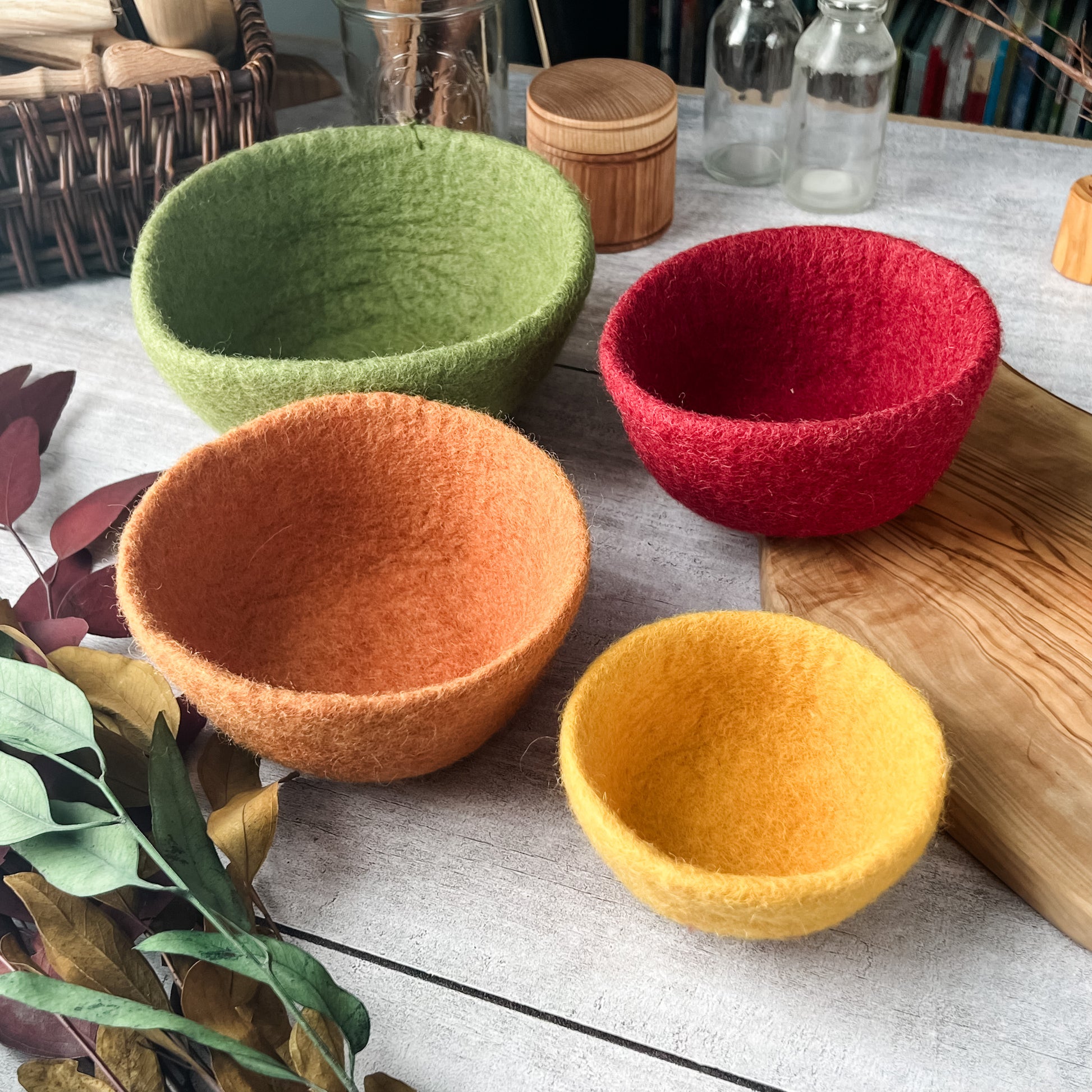 Handmade Felt Nesting Bowls - Chickadees Wooden Toys