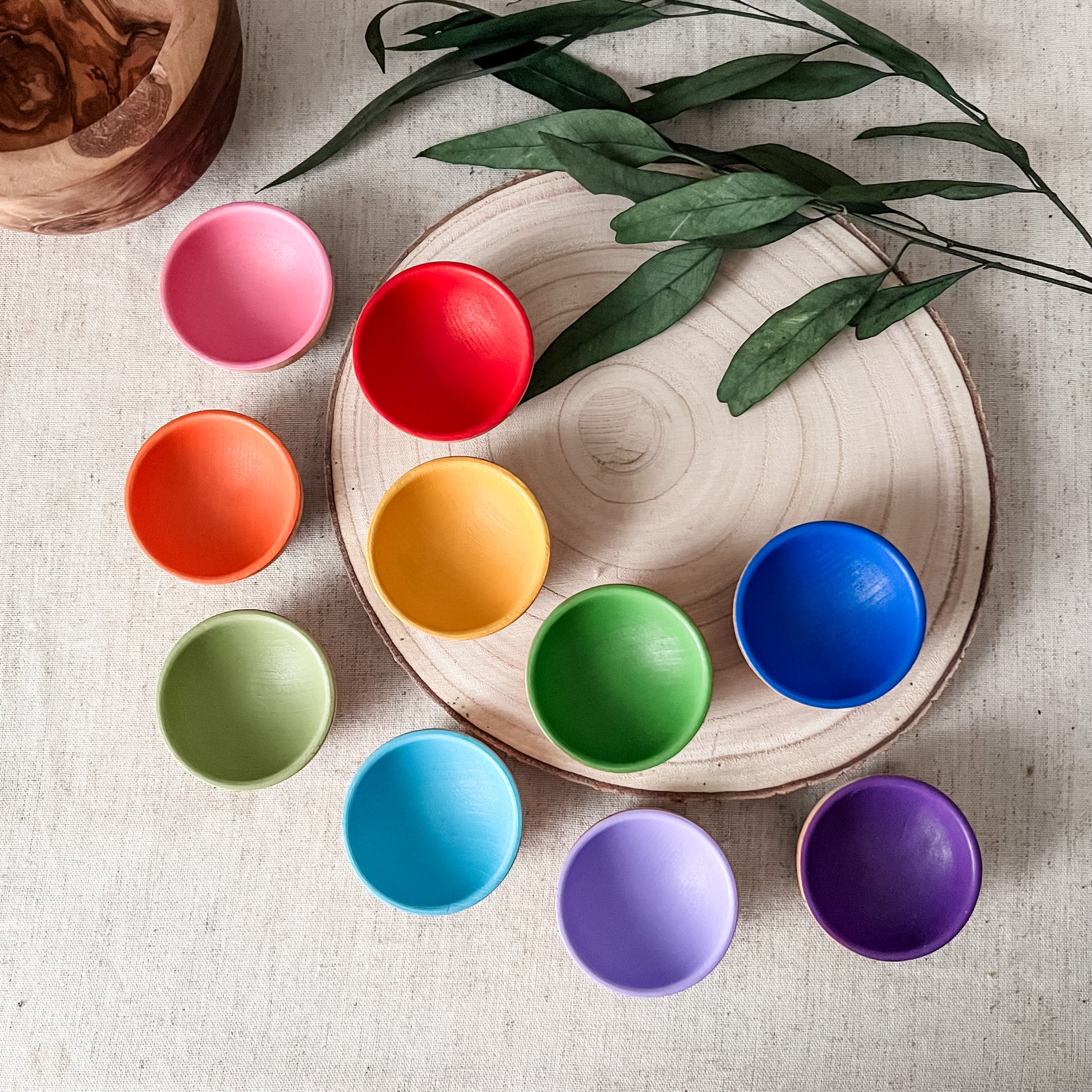 10 Rainbow Wooden Sorting Bowls - Chickadees Wooden Toys