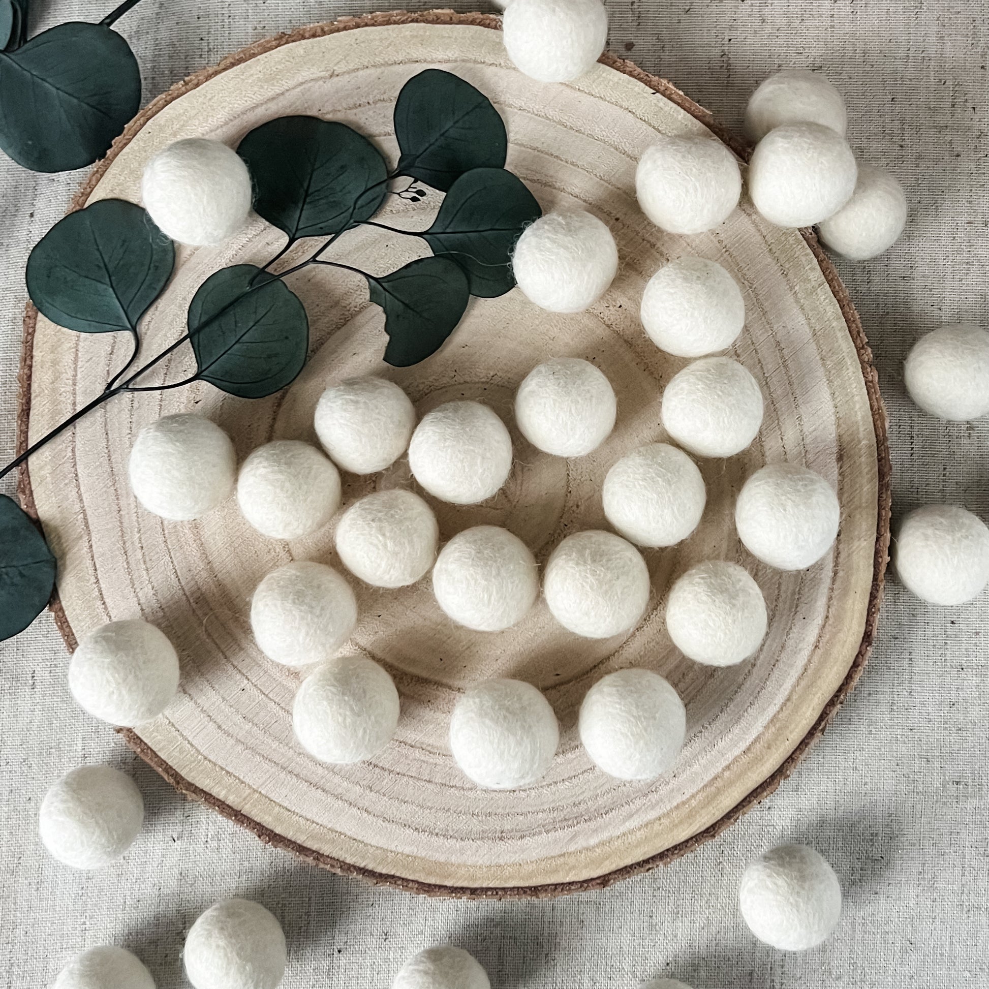 40 White Felt Balls - Chickadees Wooden Toys