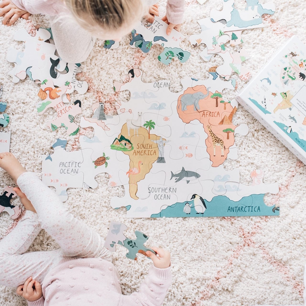 World Map Floor Puzzle - Chickadees Wooden Toys