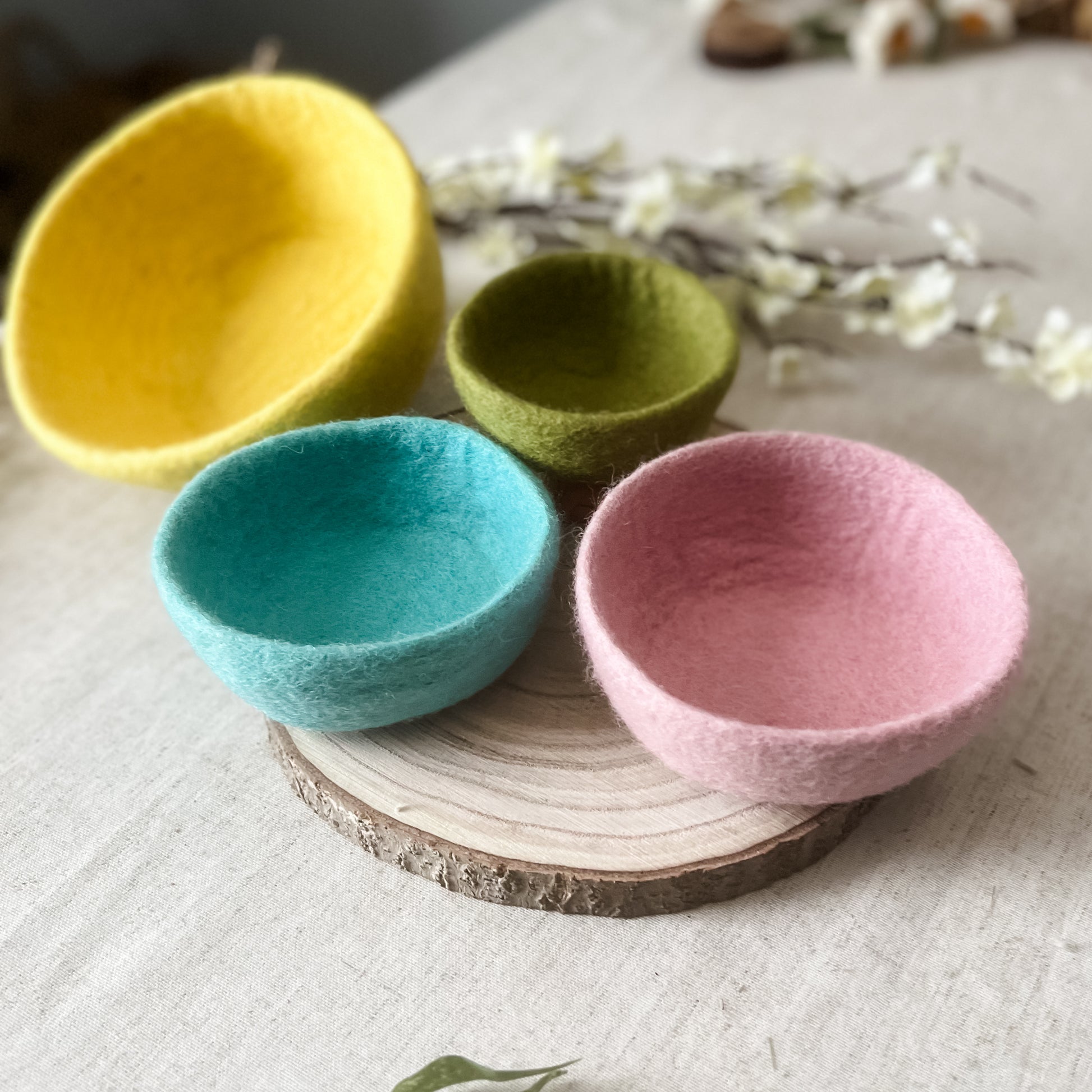 Handmade Felt Nesting Bowls - Chickadees Wooden Toys