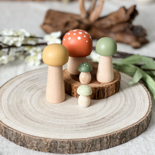 Set of Spring Mushrooms - Chickadees Wooden Toys