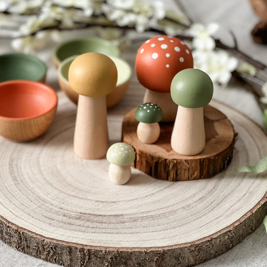 Set of Spring Mushrooms - Chickadees Wooden Toys