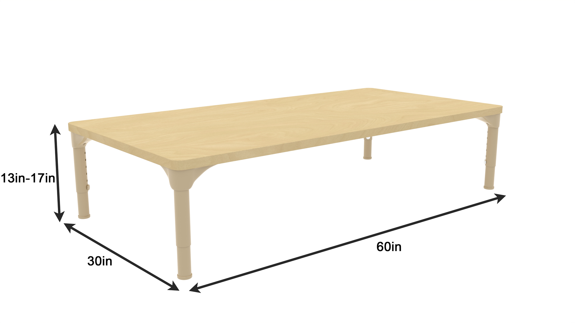 Rectangular Adjustable Kids Table – 13" to 17" Height | Toddler & Preschool Classroom Activity Table - Chickadees Wooden Toys