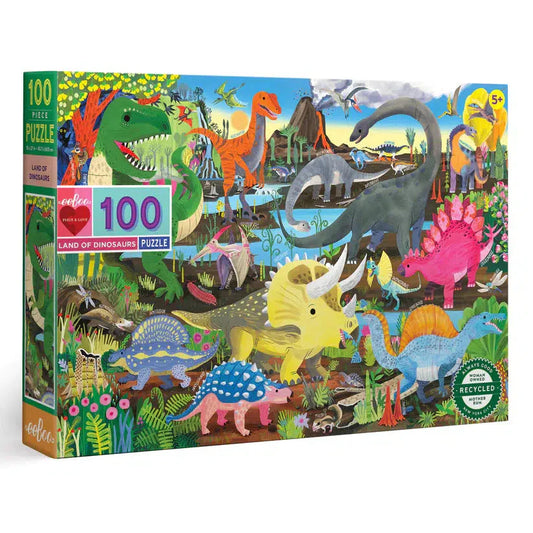 Land of Dinosaurs 100 Piece Jigsaw Puzzle eeBoo - Chickadees Wooden Toys