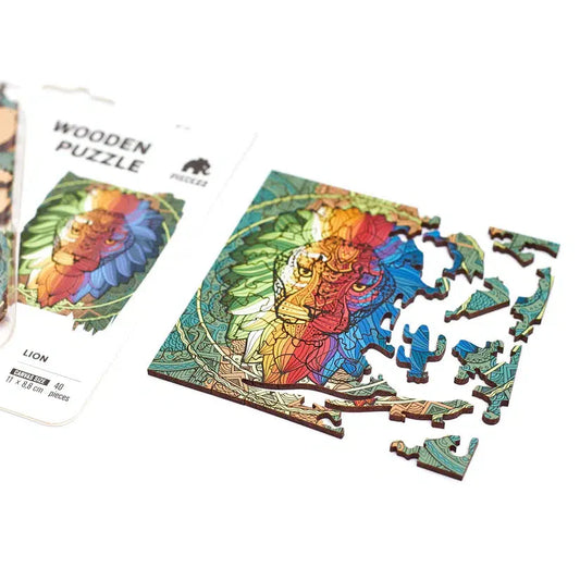 Lion 40 Piece Mini Wooden Jigsaw Puzzle Geek Toys - Chickadees Wooden Toys