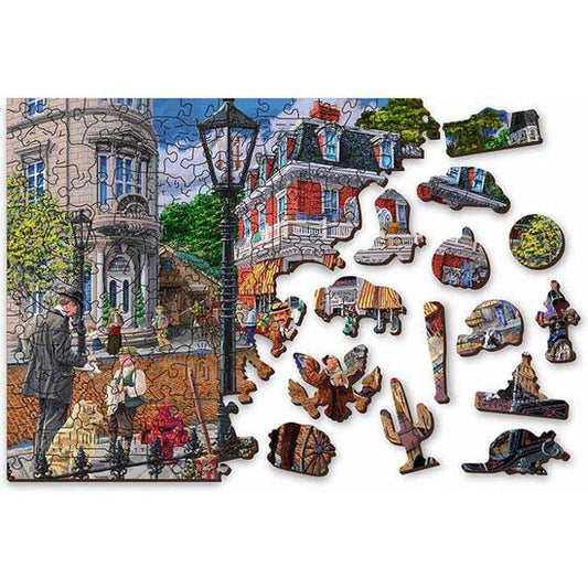 Main Street 200 Piece Wood Jigsaw Puzzle Wooden City - Chickadees Wooden Toys